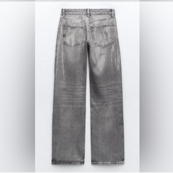 ZARA WIDE LEG SEQUIN FOIL JEANS - Picture 6 of 11